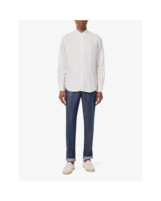 Eleventy White Mandarin-collar Regular-fit Linen Shirt X for men