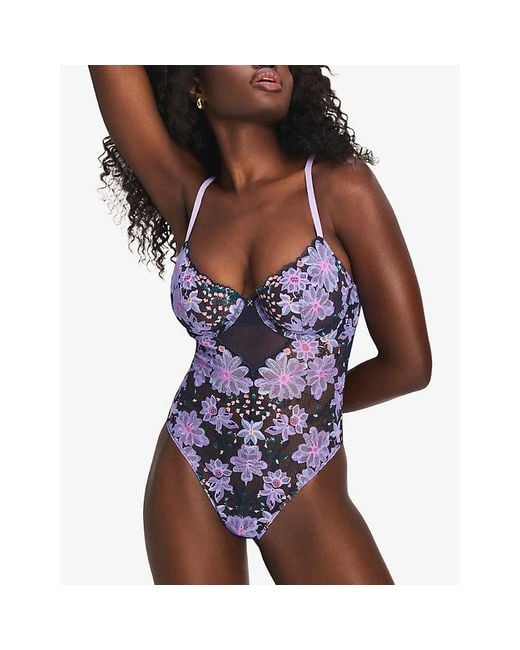 Savage x Fenty Blue Sfleur Fant Teddy Lace Body