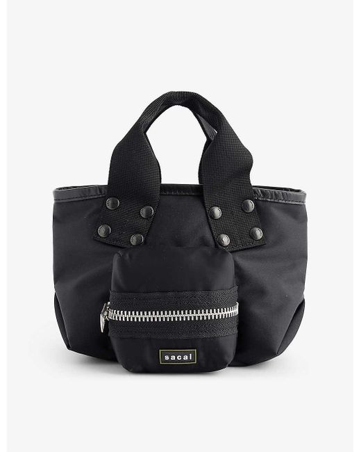 Sacai Black Brand-patch Small Woven Tote Bag for men