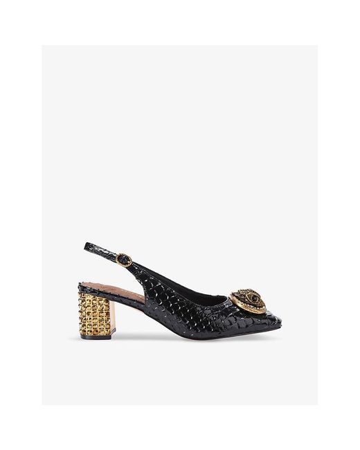 Kurt Geiger Black Chelsea Block-Heel Faux-Leather Slingbacks