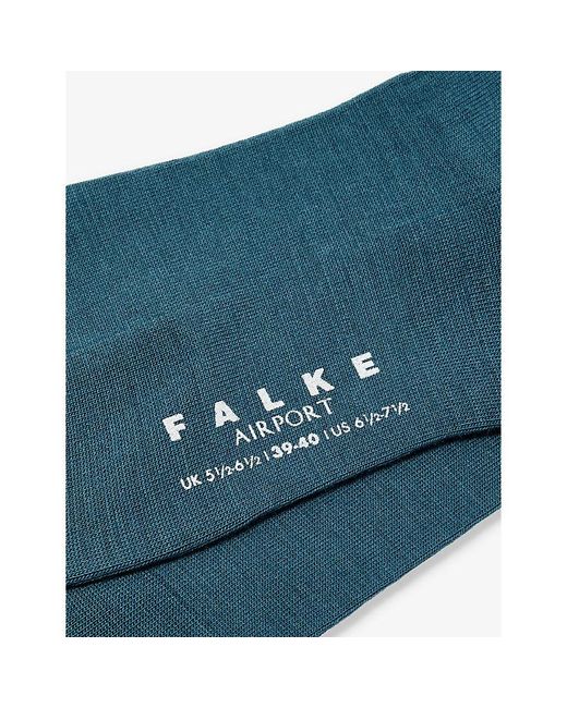 Falke Blue Airport Logo-print Wool-blend Knitted Socks for men