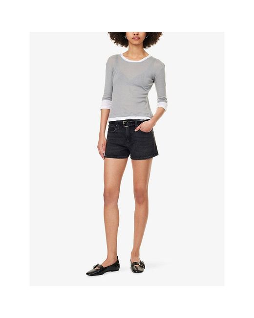 PAIGE Blue Hayley Mid-Rise Denim Mini Shorts