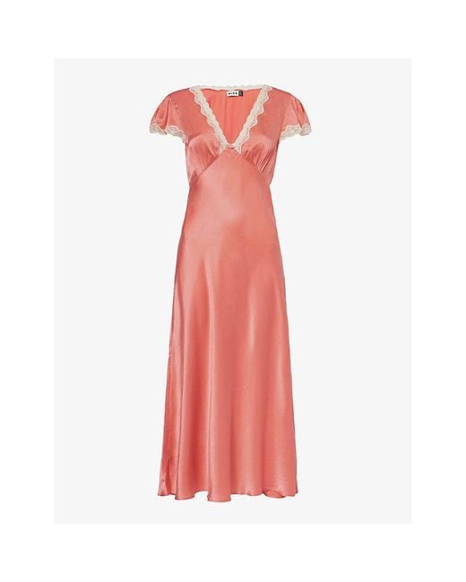 Rixo Pink Clarice Lace-trim Silk Maxi Dress