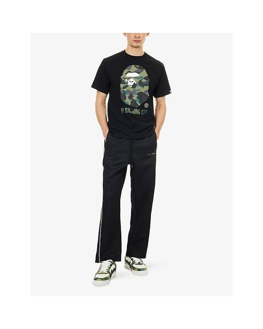 A Bathing Ape Black Bape Line Camo Logo-Embellished Woven Track Jogging Bottoms for men