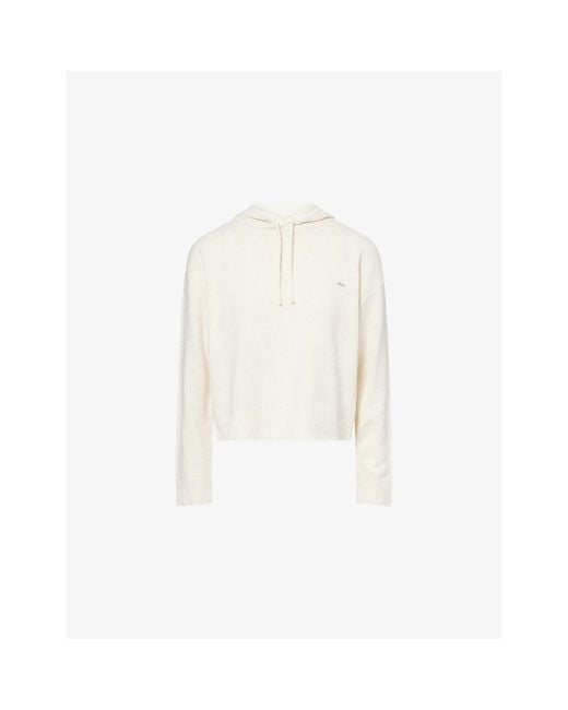 ADANOLA White Logo-Plaque Ribbed-Knit Wool Hoodie