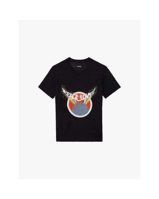 Zadig & Voltaire Black Idal Rhinestone-Embellished Cashmere T-Shirt