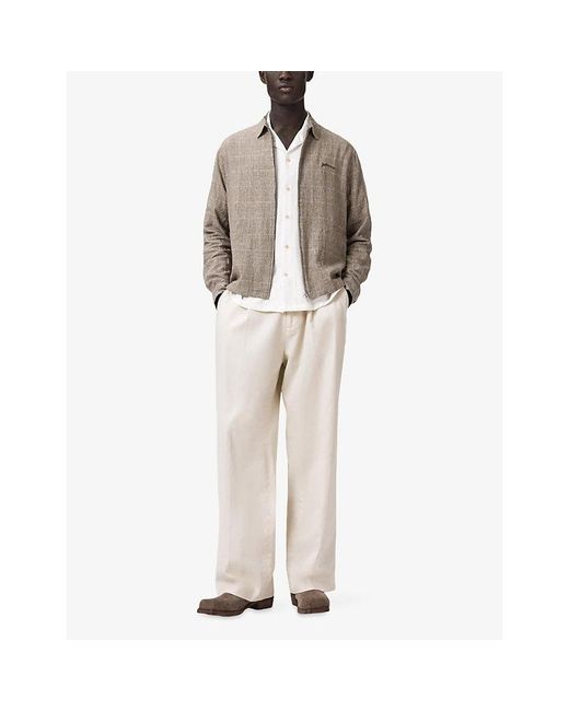 AllSaints Brown Keal Checked Zip-Up Linen-Blend Jacket for men