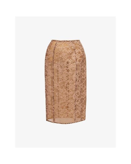 Acne Brown Icasso Romantic Boned Lace Midi Skirt
