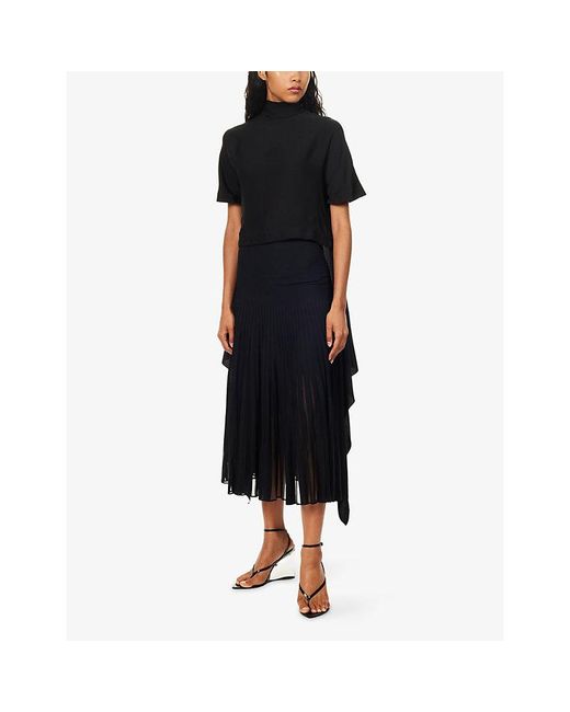 Alaïa Black Pleated Sheer Ribbed-Knit Midi Skirt
