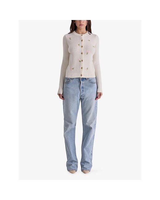 House Of Cb White Poppie Floral-Embroidered Wool And Cashmere-Blend Cardigan