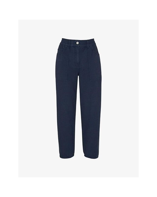 Whistles Blue Tessa Cropped Mid-Rise Cotton Trousers