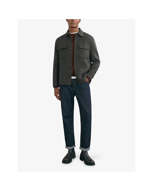 Reiss Black Net Chest-Pocket Wool-Blend Overshirt for men