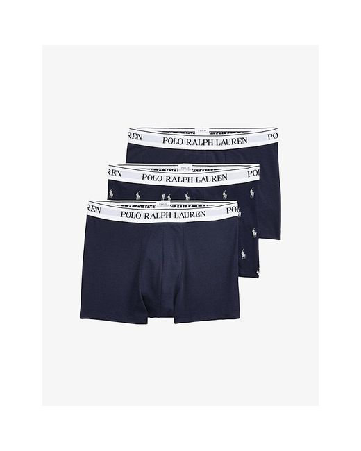 Polo Ralph Lauren Blue Classic Pack Of Three Cotton-Blend Trunks for men