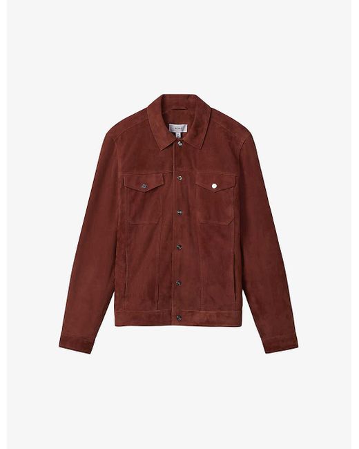 Reiss Red Nico Regular-fit Twin-pocket Suede Overshirt for men