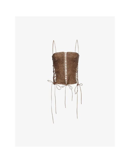 Jaded London White Odile Lace-Up Faux-Leather Corset Top