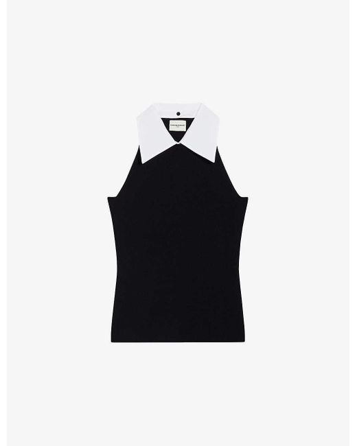 Claudie Pierlot Black Shirt-collar Slim-fit Knitted Top