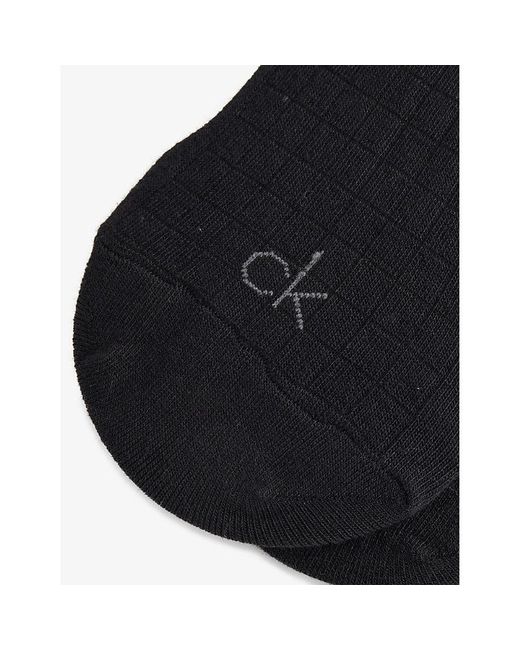 Calvin Klein Black Branded Ribbed-Trim Pack Of Two Stretch-Cotton Footie Socks for men
