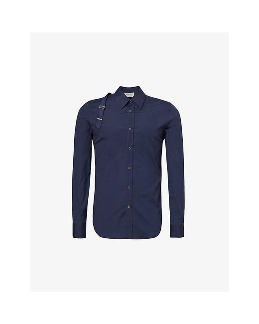Alexander McQueen Blue Harness-strap Tonal-panel Slim-fit Stretch-cotton Shirt for men