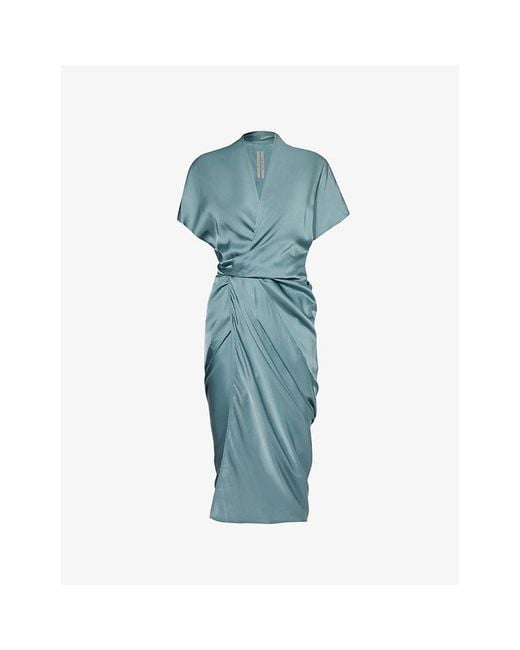 Rick Owens Blue Wrap Short-Sleeves Woven-Blend Midi Dress