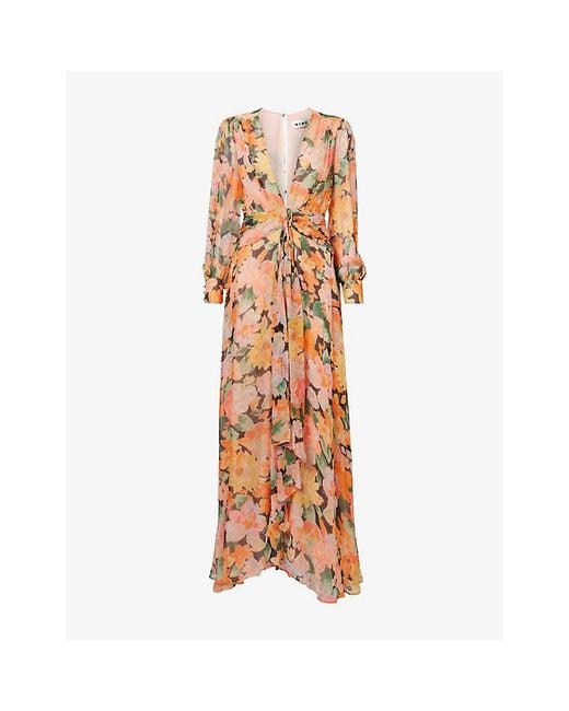 Rixo Orange Meera Printed Woven Maxi Dress