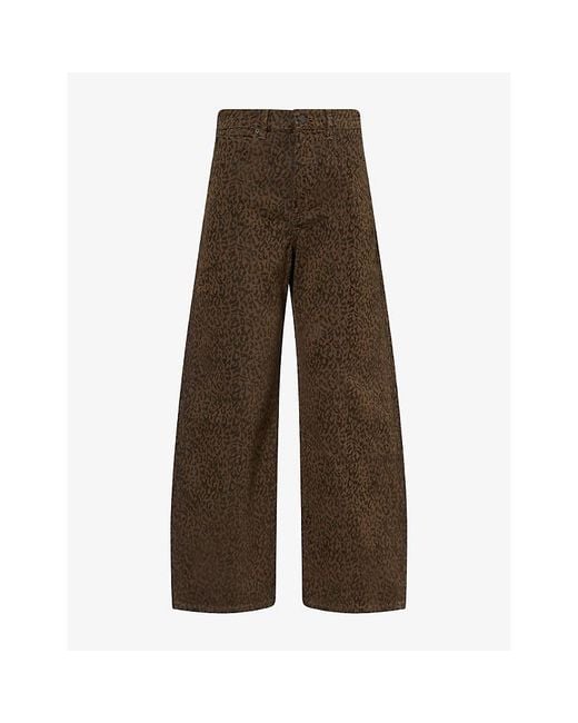 FRAME Brown The Bow Crop Animal-Print Denim Jeans