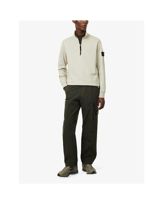 Stone Island Green Logo-Patch Straight-Leg Cotton Cargo Trousers for men