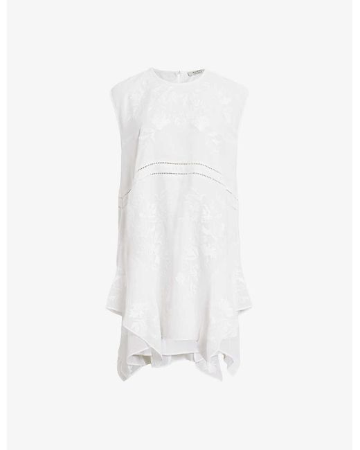 AllSaints White Audrina Floral-embroidered Sleeveless Woven Mini Dress