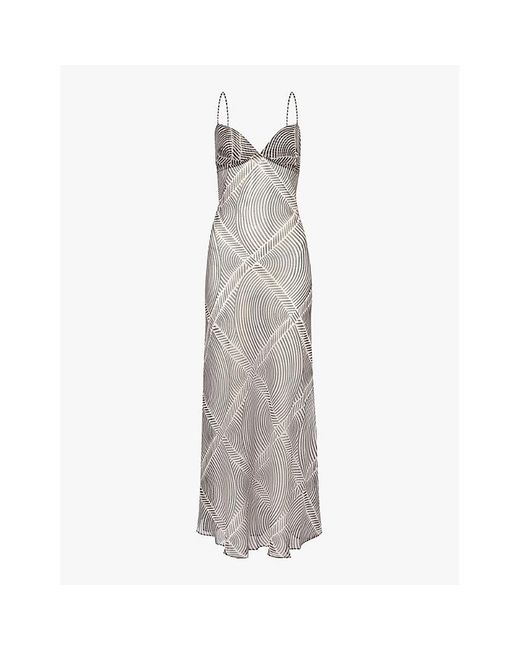 Away That Day Gray Lines Print London Abstract-Print Recycled Polyester-Blend Maxi Dress