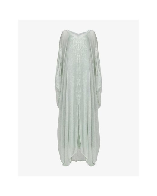 eem Gray Striped V-Neck Metallic-Woven Kaftan
