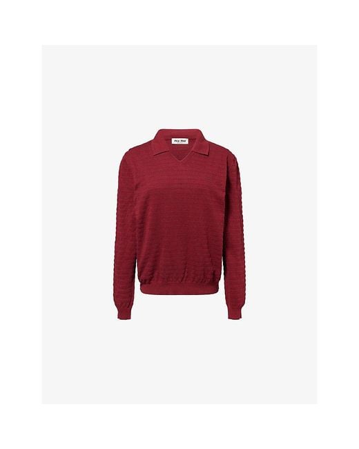 Miu Miu Collared Striped Cotton-Knit Jumper