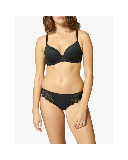 Simone Perele Black Caresse 3D Spacer And Stretch-Lace Underwired Plunge Bra