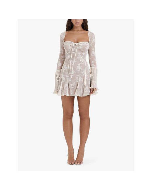 House Of Cb Pink Analissa Floral-Pattern Lace Mini Dress