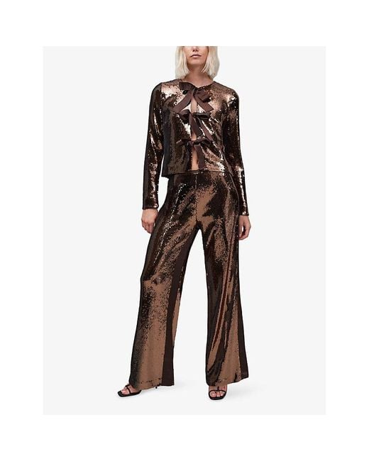 Ro&zo Brown Bow-Front Sequin-Embellished Jacket