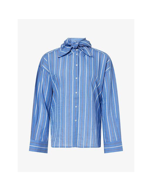 ME+EM Blue Striped Scarf Cotton-Blend Shirt