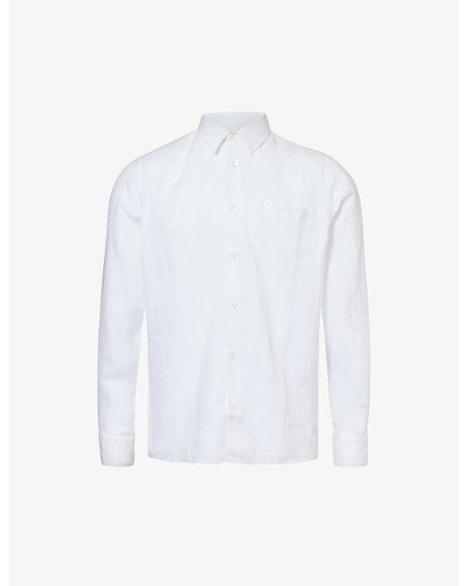 Vilebrequin White Caroubis Logo-embroidered Linen Shirt for men
