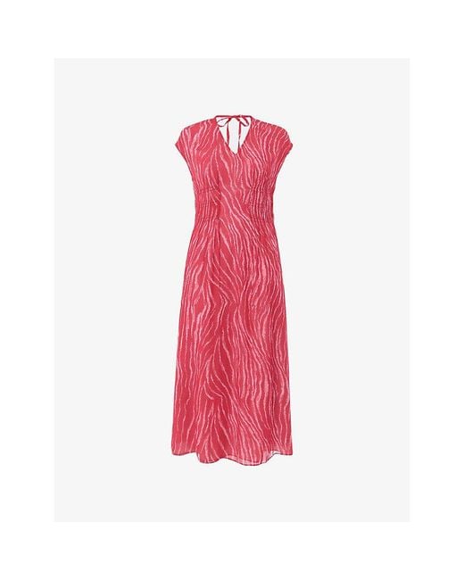 Whistles Pink Zebra-Texture Short-Sleeve Woven Midi Dress