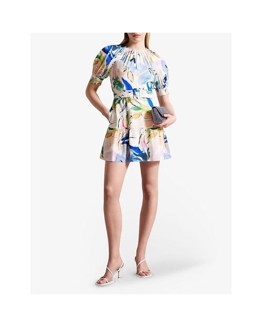 Ted Baker Ritahh Puff sleeve Floral print Woven Mini Dress in Blue