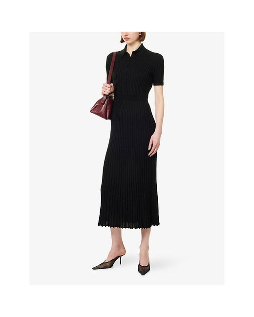Gabriela Hearst Black Amor Ribbed Cashmere-Silk Knitted Midi Dress