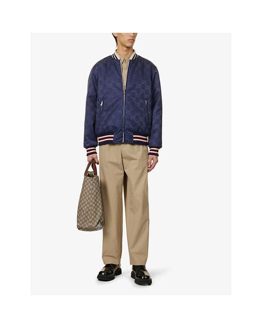 Gucci Blue gg-pattern Reversible Woven Varsity Jacket for men