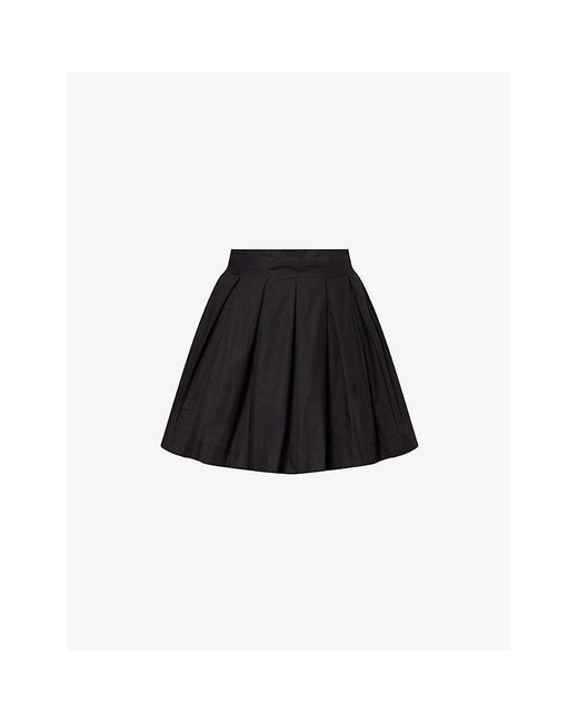 Skall Studio Black Valse Pleated Cotton-Poplin Mini Skirt