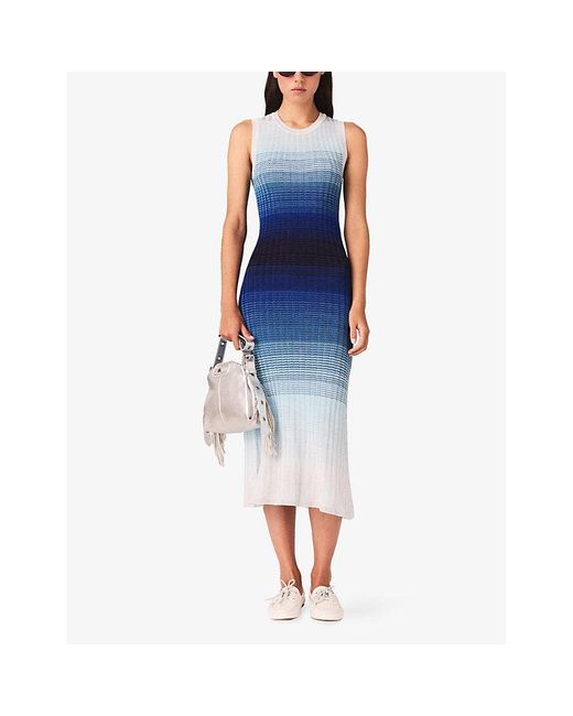 Maje Blue Striped Ombré Knitted Maxi Dress