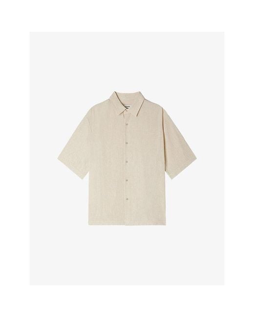 Sandro White Pleated Shark-Collar Woven Shirt for men