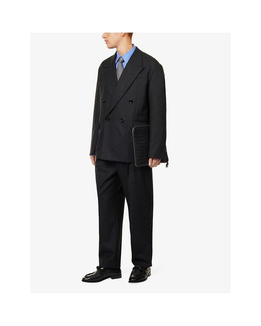 Bottega Veneta Blue Peak-Lapel Double-Breasted Regular-Fit Wool Jacket for men