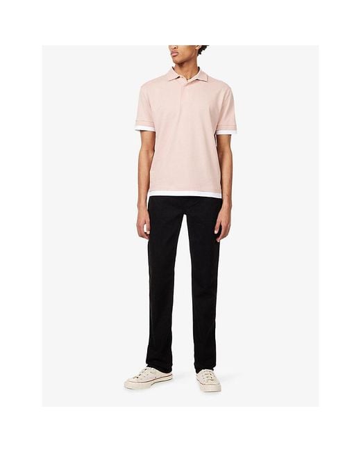 7 For All Mankind Pink Double-Layer Collared Cotton Polo Top for men