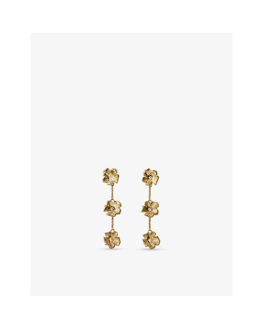 Maje White Flower Crystal-Embellished Brass Earrings
