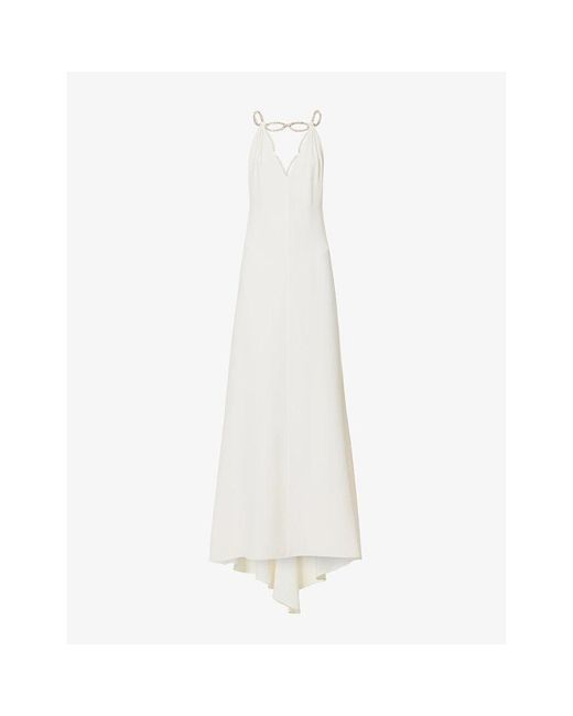 Valentino White Crystal-embellished Flared Silk Gown