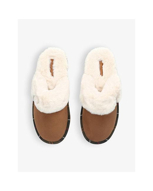 Barbour Natural Claudia Checked-Trim Faux-Suede Slippers
