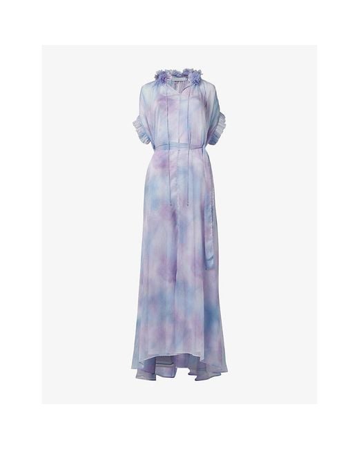 eem Purple Tie-Neck Abstract-Pattern Chiffon Maxi Dress