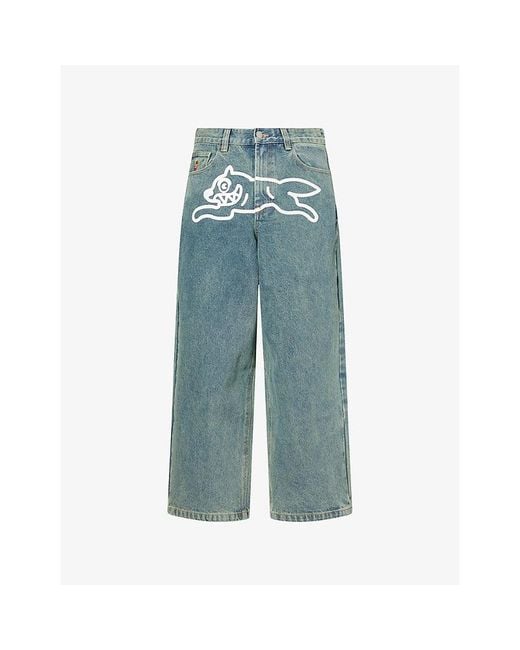 ICECREAM Blue Running Dog Triple Scoop Wide-Leg Cotton Denim Jeans for men