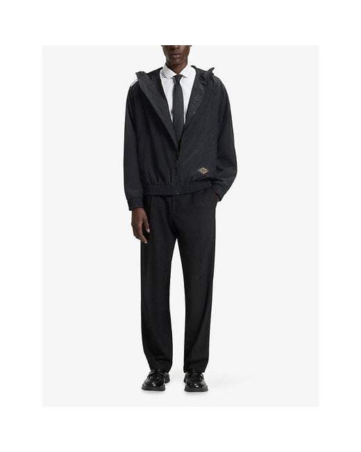 HUGO Black Logo-Print Regular-Fit Windbreaker Jacket for men